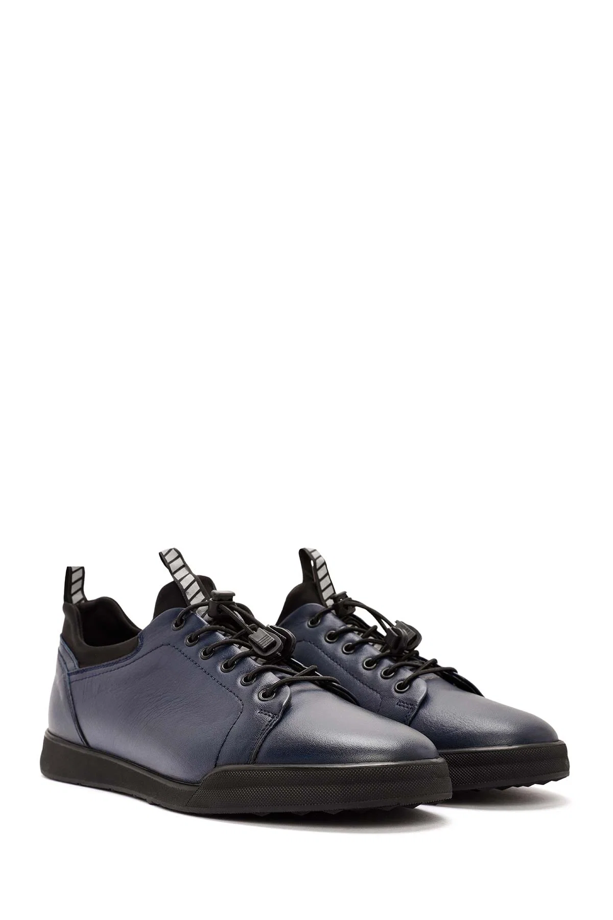 Erkek Lacivert Bağcıklı Deri Sneaker - Image 3