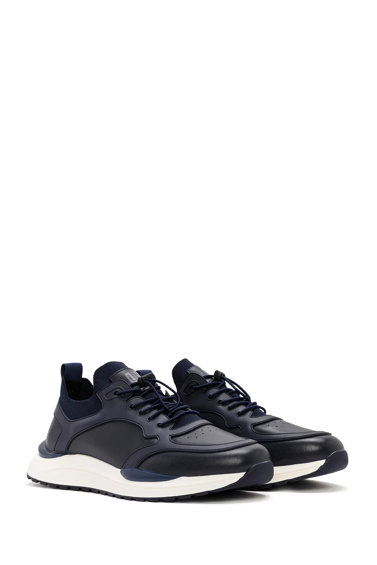 Erkek Lacivert Bağcıklı Deri Sneaker - Image 3
