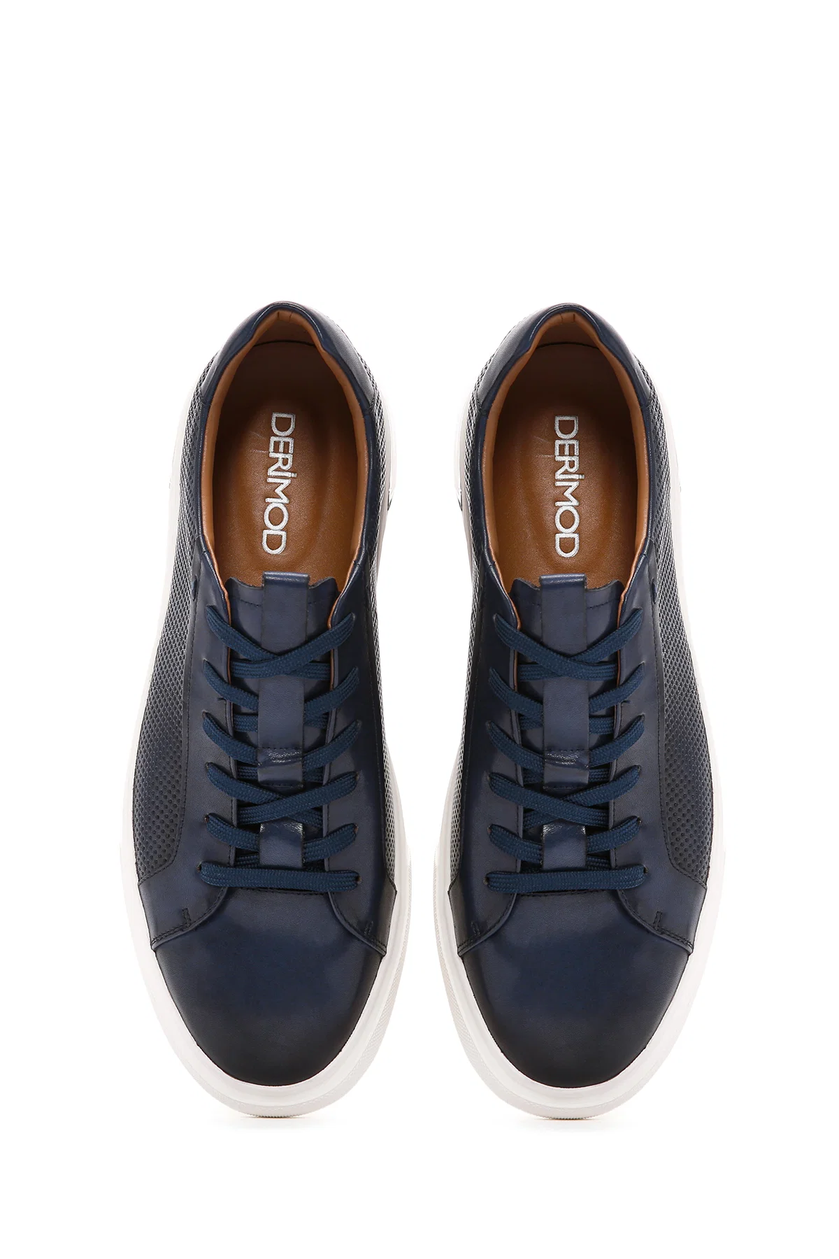 Erkek Lacivert Bağcıklı Deri Sneaker - Image 7