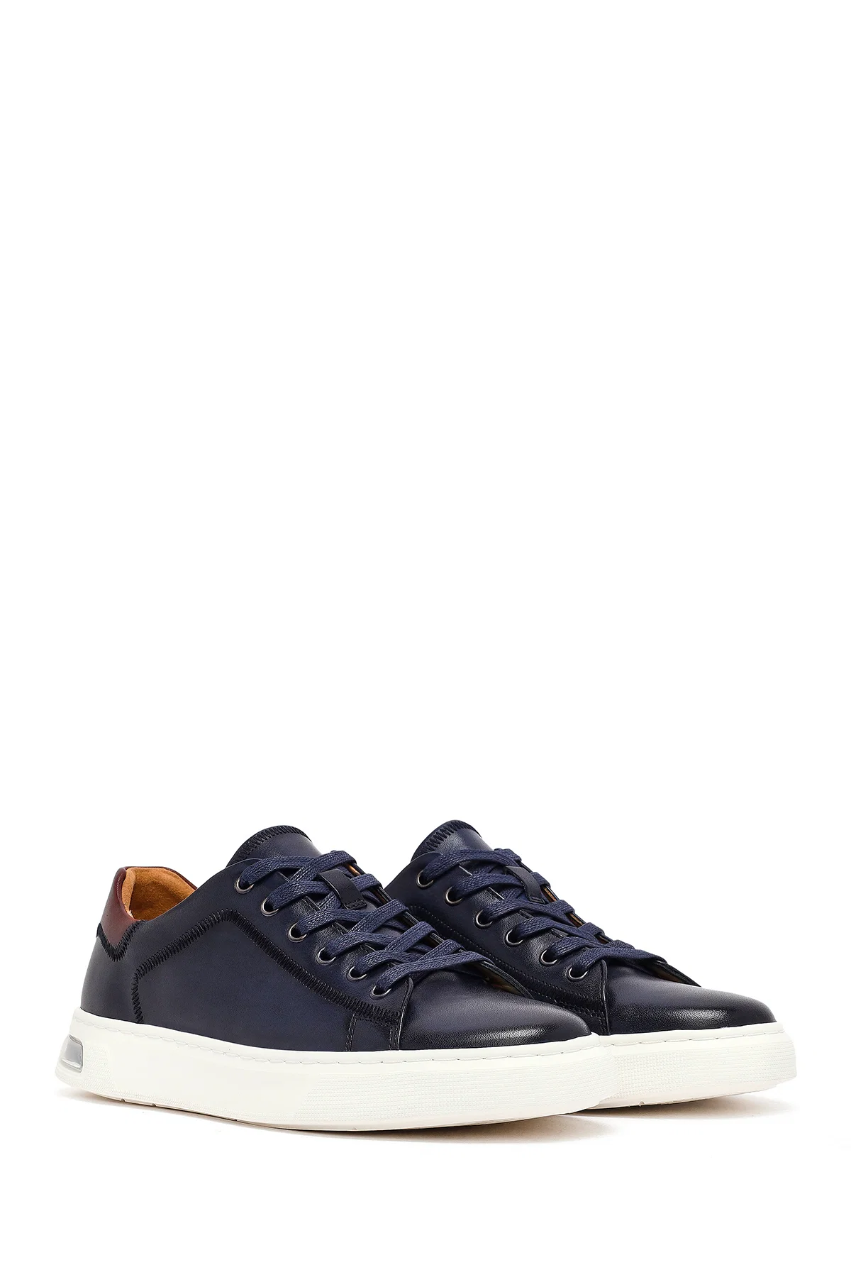Erkek Lacivert Bağcıklı Deri Sneaker - Image 3