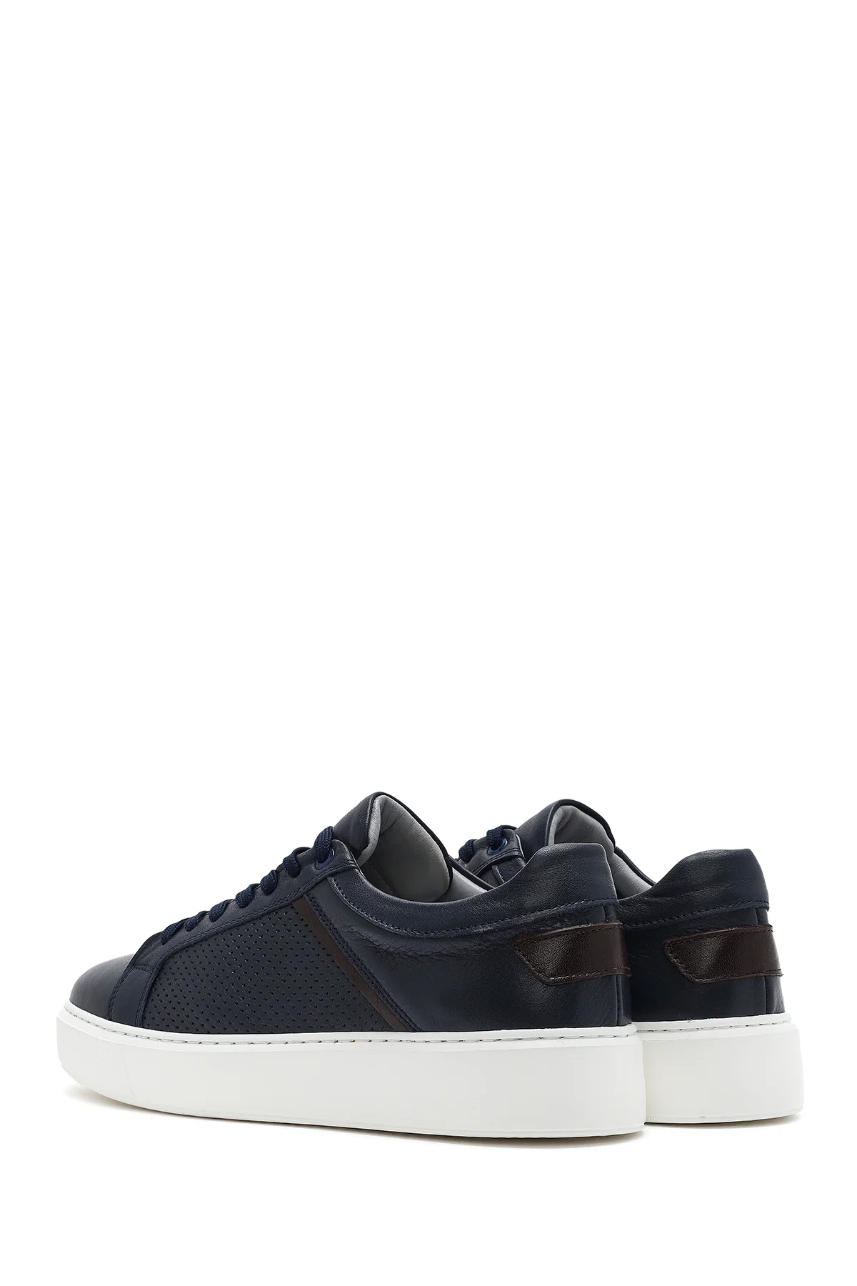 Erkek Lacivert Bağcıklı Deri Sneaker - Image 5