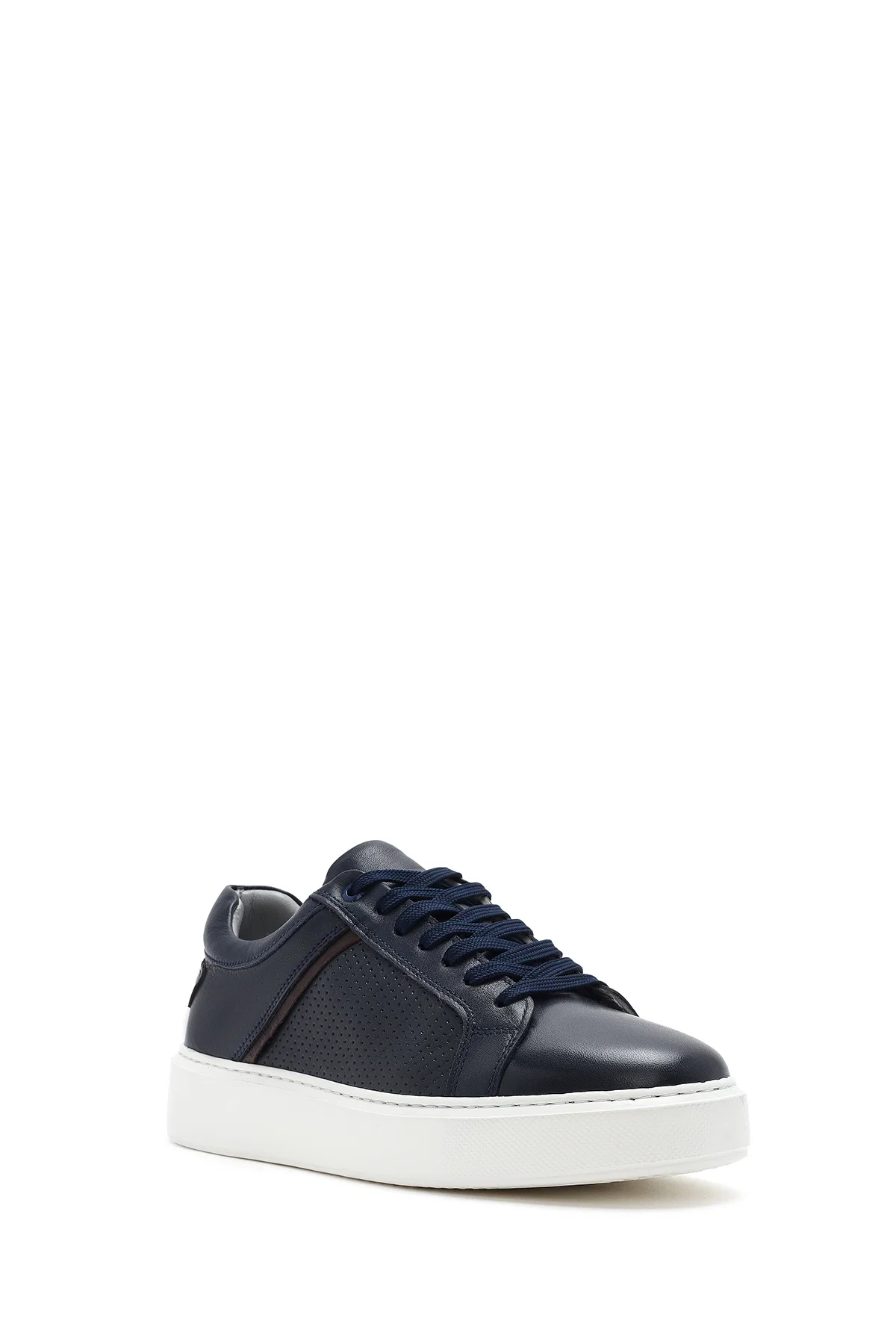Erkek Lacivert Bağcıklı Deri Sneaker - Image 6