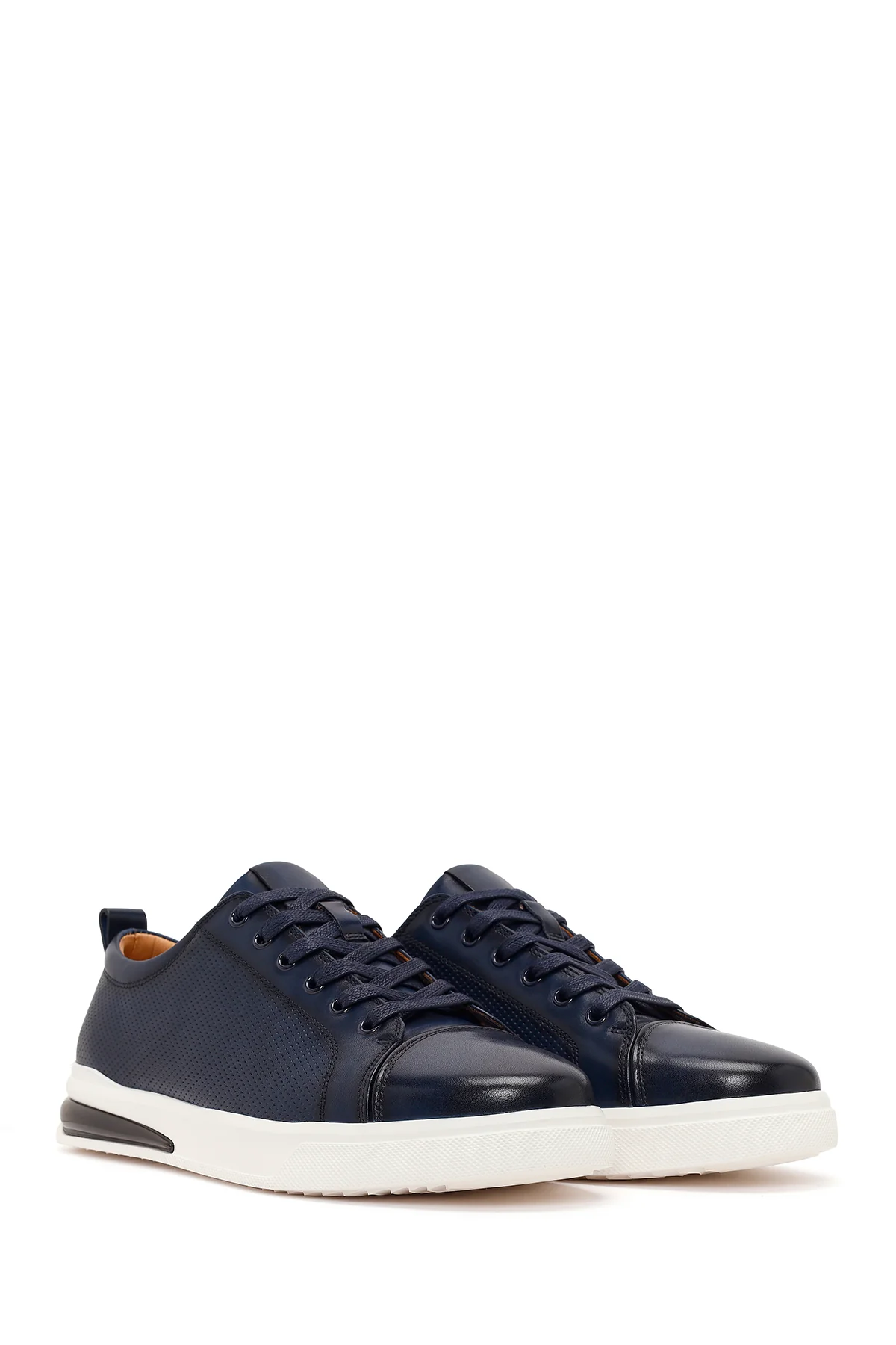 Erkek Lacivert Bağcıklı Deri Sneaker - Image 2