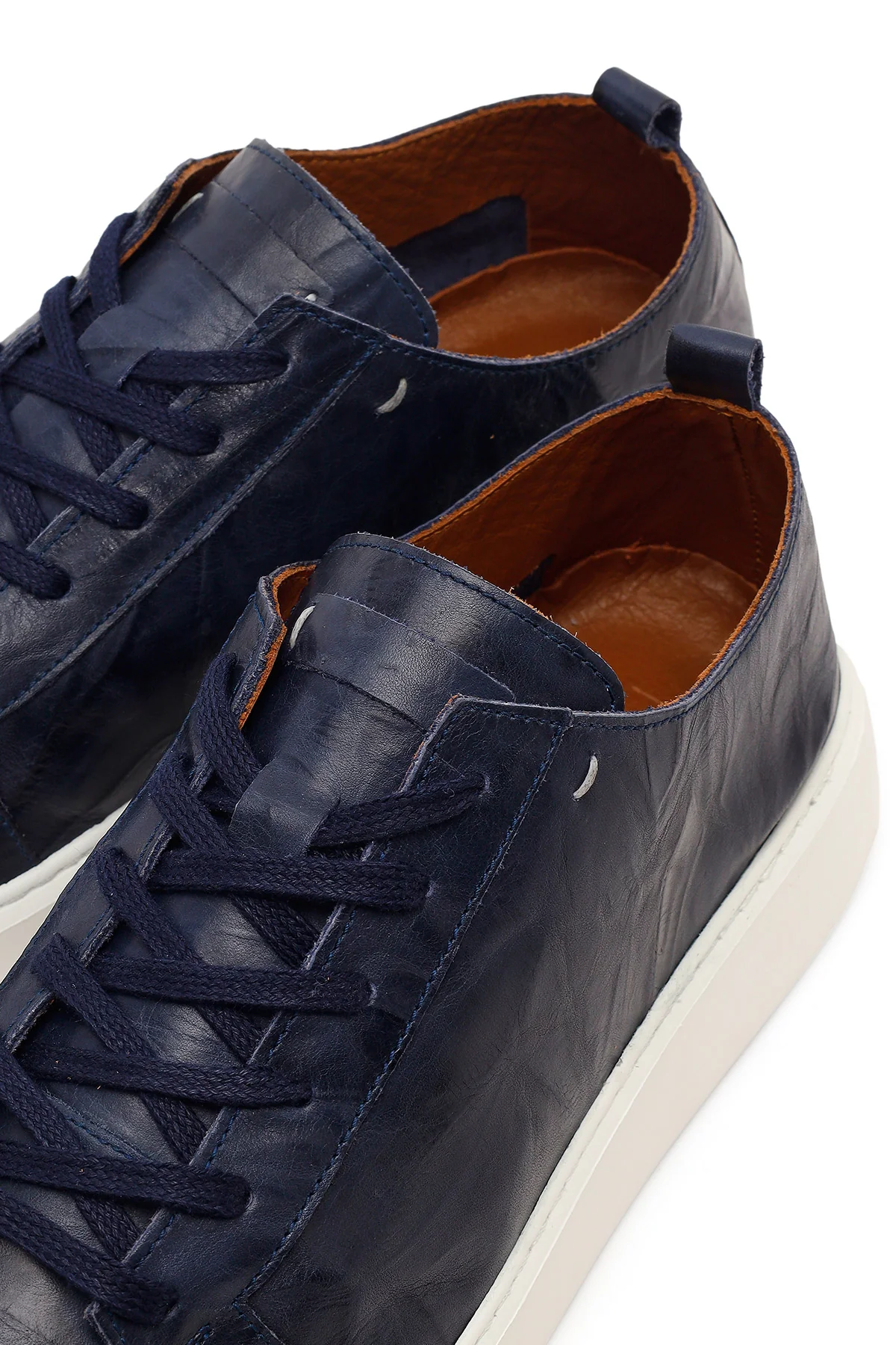 Erkek Lacivert Bağcıklı Kalın Tabanlı Baskılı Deri Sneaker - Image 10