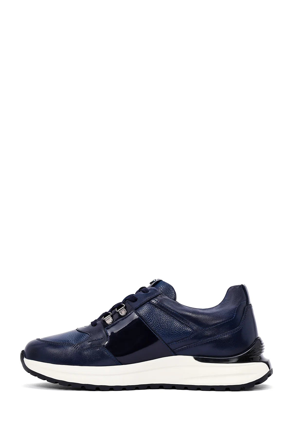 Erkek Lacivert Bağcıklı Kalın Tabanlı Deri Casual Sneaker - Image 2