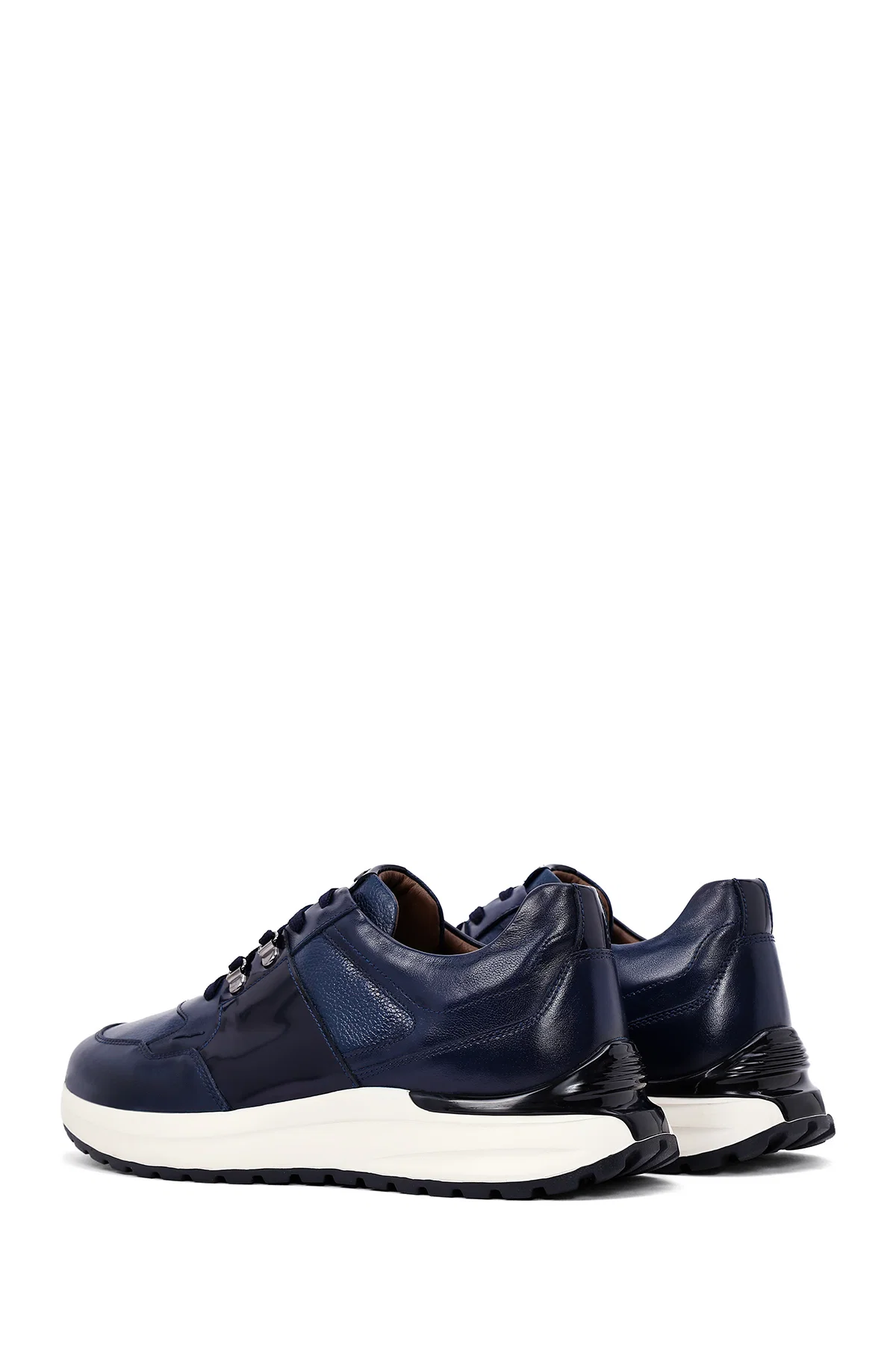 Erkek Lacivert Bağcıklı Kalın Tabanlı Deri Casual Sneaker - Image 5