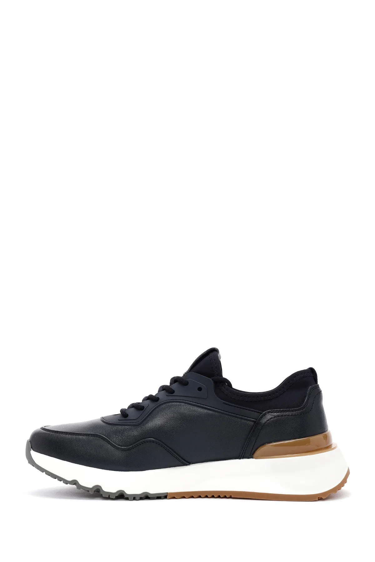 Erkek Lacivert Bağcıklı Kalın Tabanlı Deri Casual Sneaker - Image 2