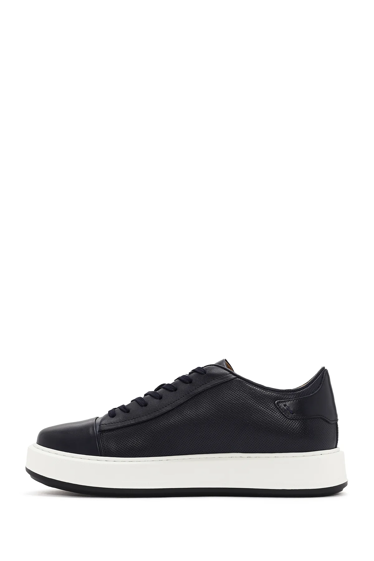 Erkek Lacivert Bağcıklı Kalın Tabanlı Deri Sneaker - Image 2