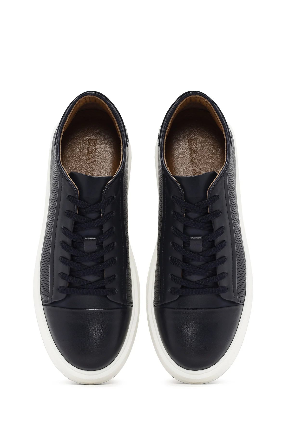 Erkek Lacivert Bağcıklı Kalın Tabanlı Deri Sneaker - Image 6