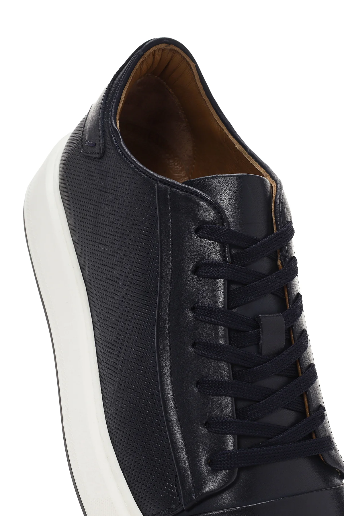 Erkek Lacivert Bağcıklı Kalın Tabanlı Deri Sneaker - Image 8