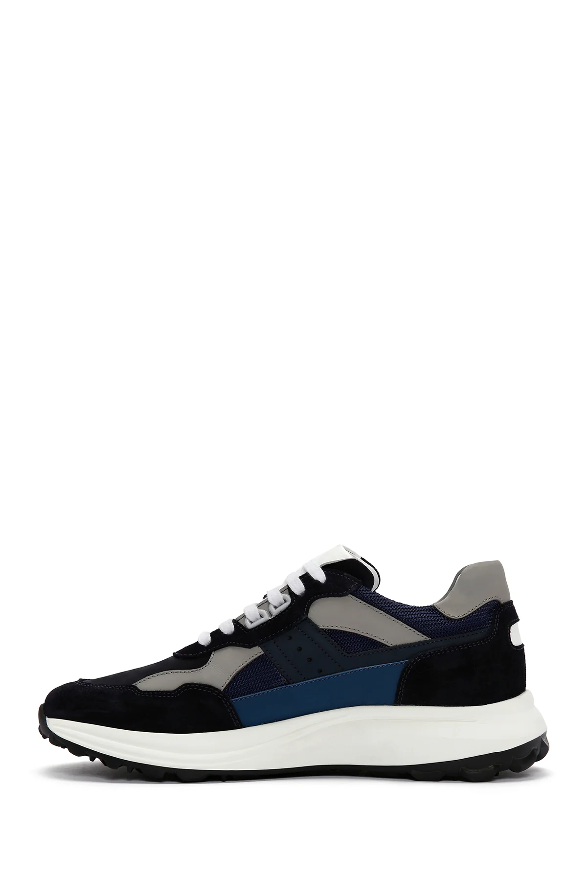 Erkek Lacivert Bağcıklı Kalın Tabanlı Deri Sneaker - Image 2