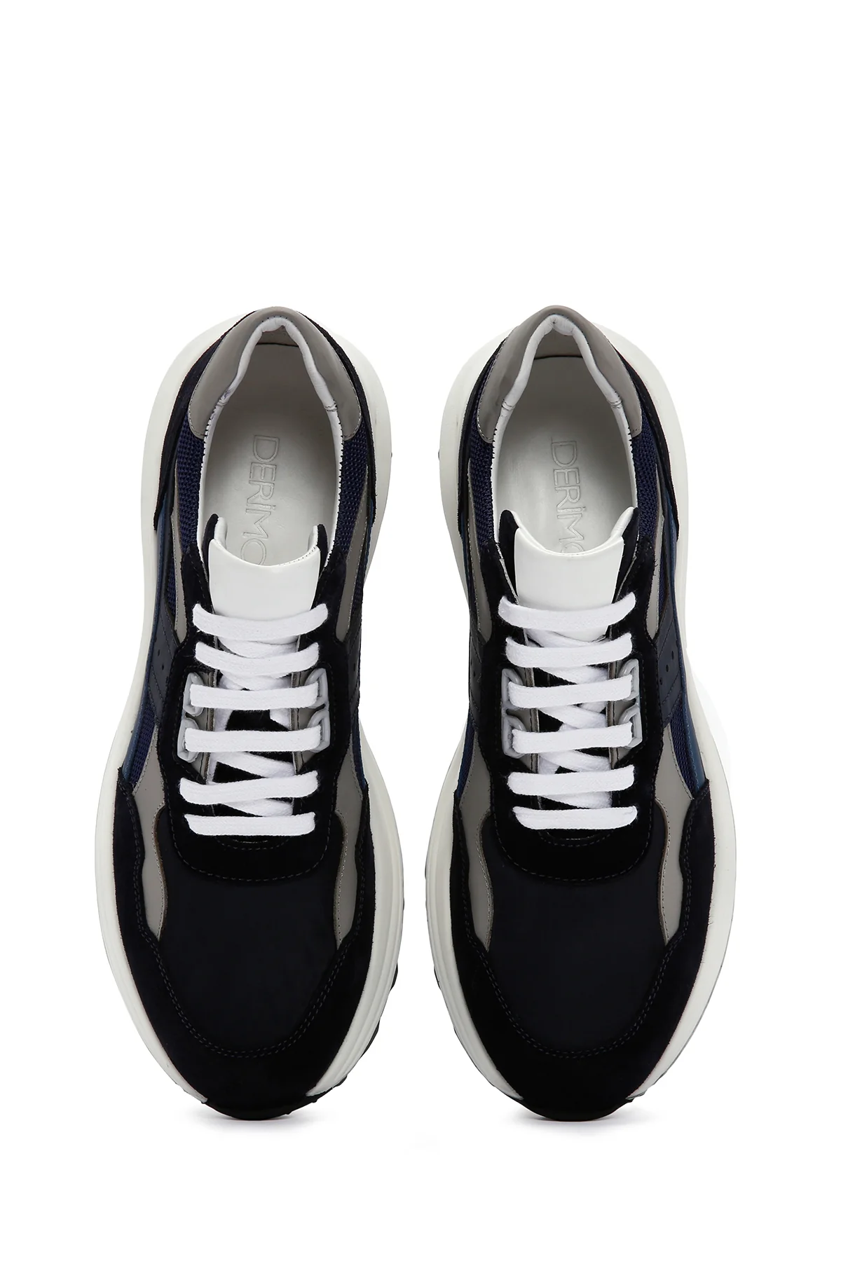 Erkek Lacivert Bağcıklı Kalın Tabanlı Deri Sneaker - Image 6