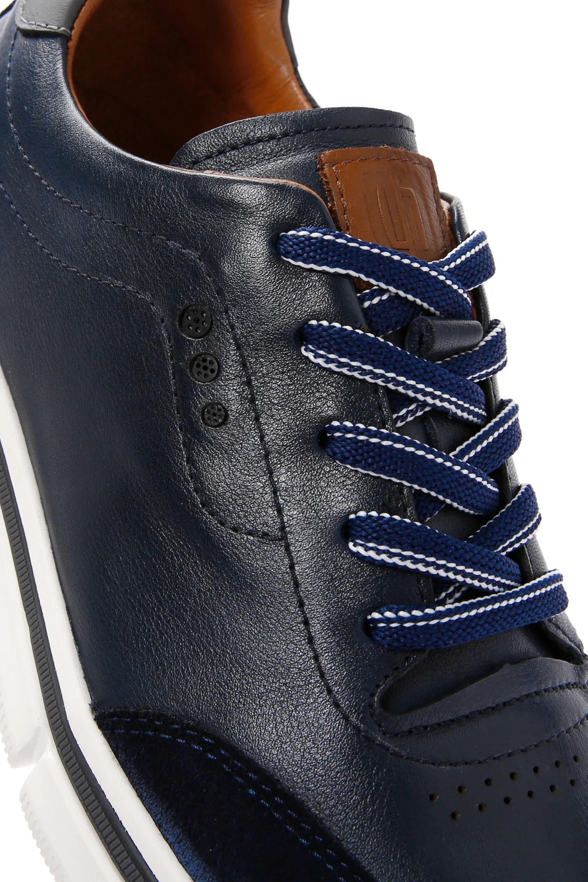 Erkek Lacivert Bağcıklı Kalın Tabanlı Deri Sneaker - Image 11