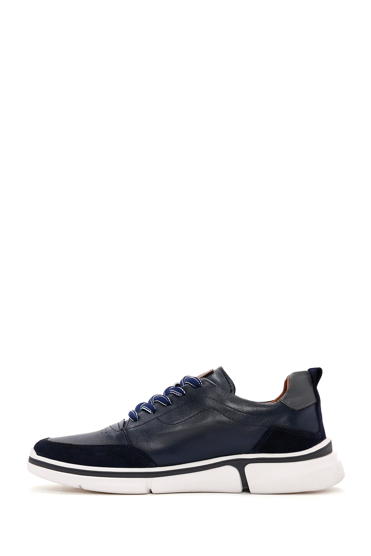 Erkek Lacivert Bağcıklı Kalın Tabanlı Deri Sneaker - Image 2