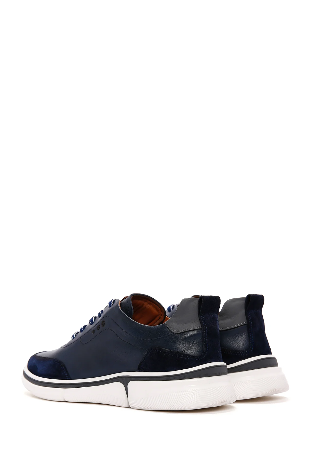 Erkek Lacivert Bağcıklı Kalın Tabanlı Deri Sneaker - Image 5