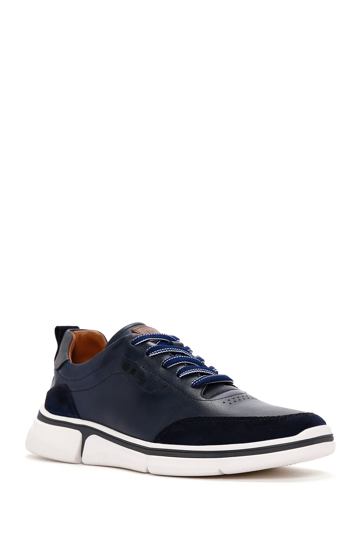 Erkek Lacivert Bağcıklı Kalın Tabanlı Deri Sneaker - Image 6