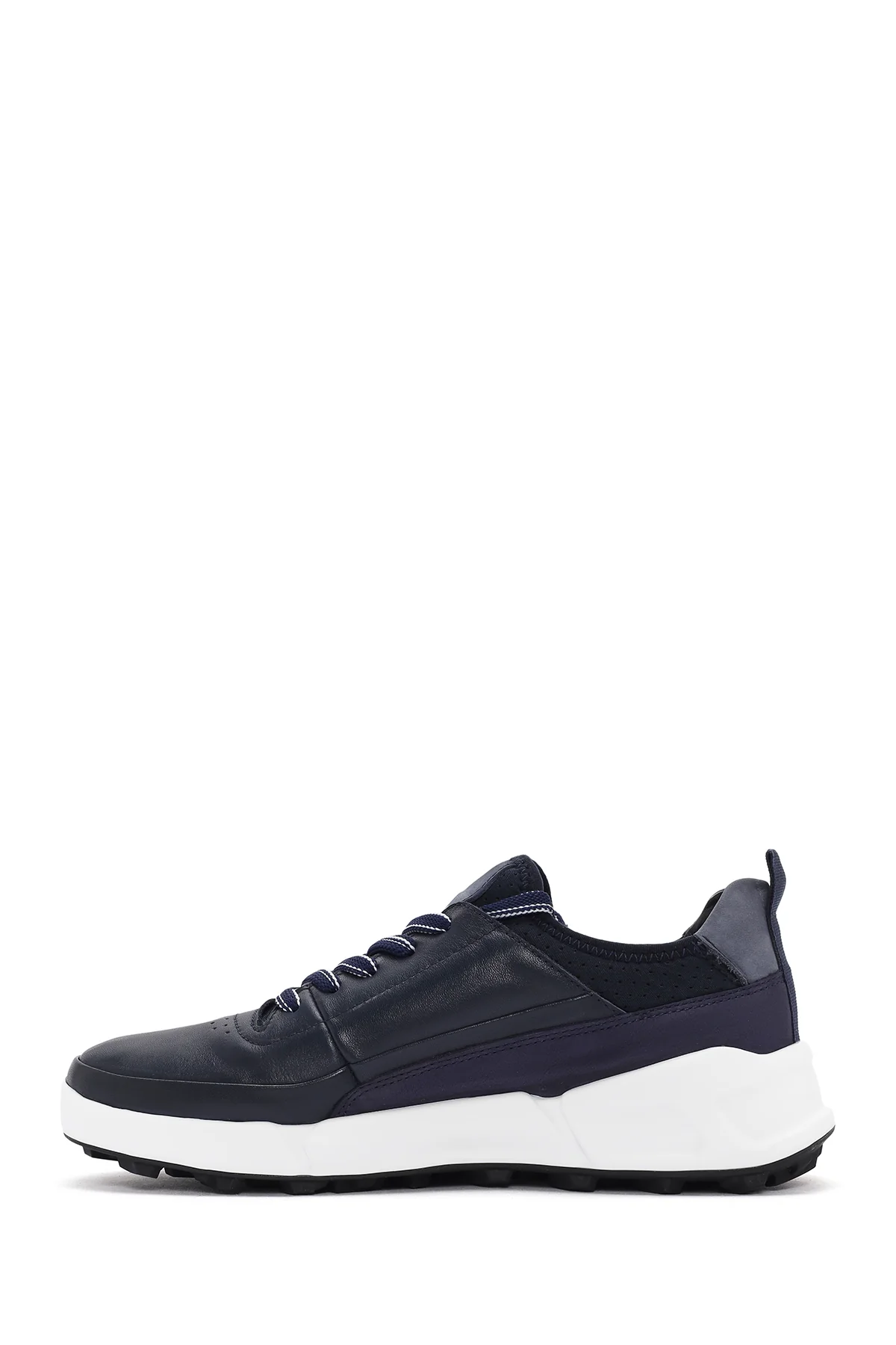 Erkek Lacivert Bağcıklı Kalın Tabanlı Deri Sneaker - Image 2