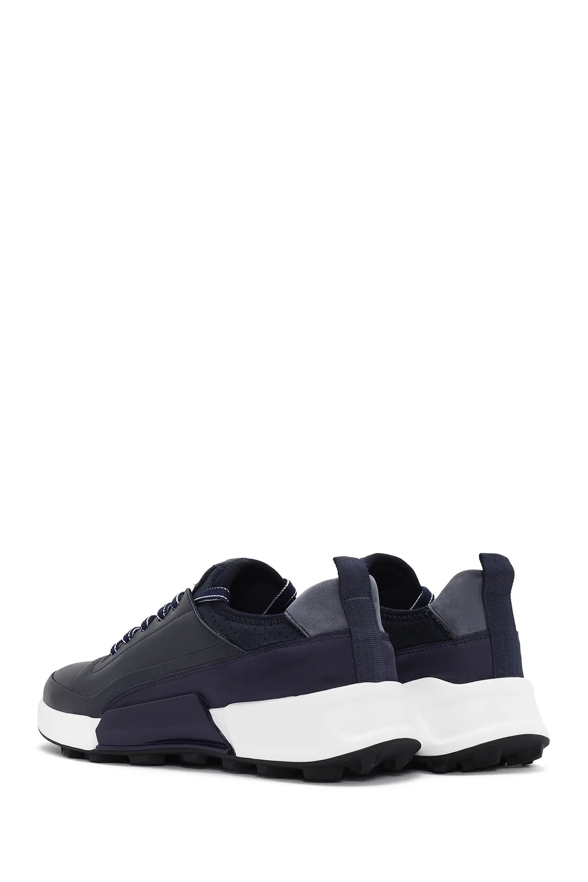 Erkek Lacivert Bağcıklı Kalın Tabanlı Deri Sneaker - Image 5