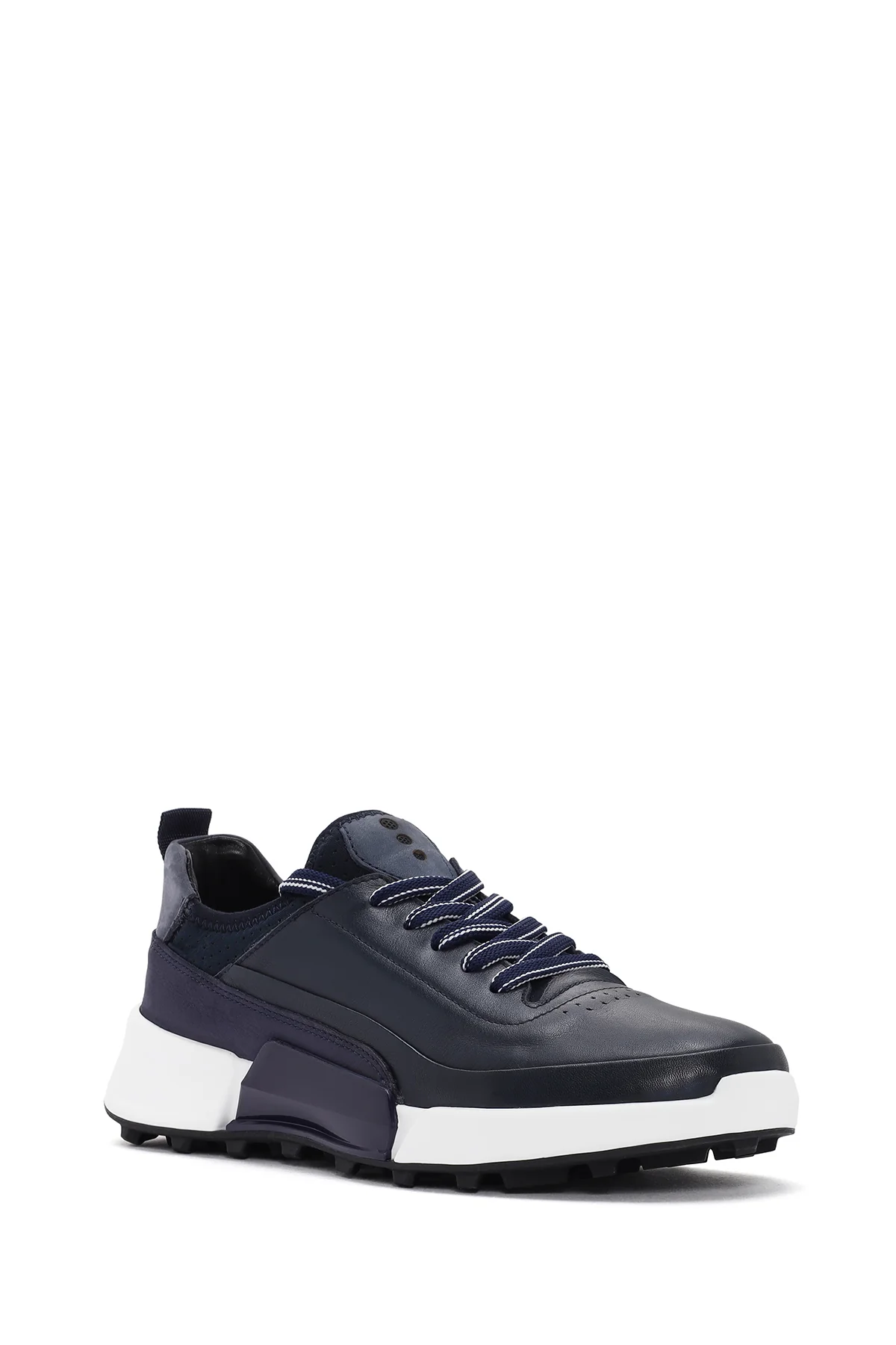 Erkek Lacivert Bağcıklı Kalın Tabanlı Deri Sneaker - Image 6