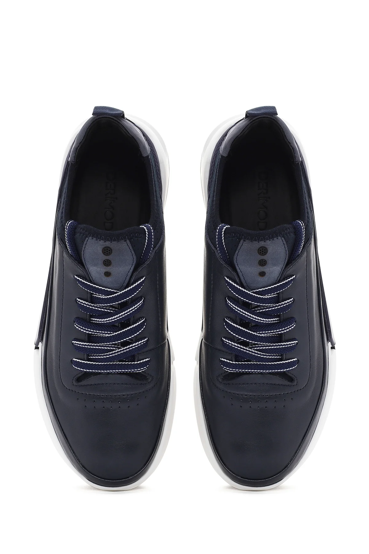 Erkek Lacivert Bağcıklı Kalın Tabanlı Deri Sneaker - Image 7