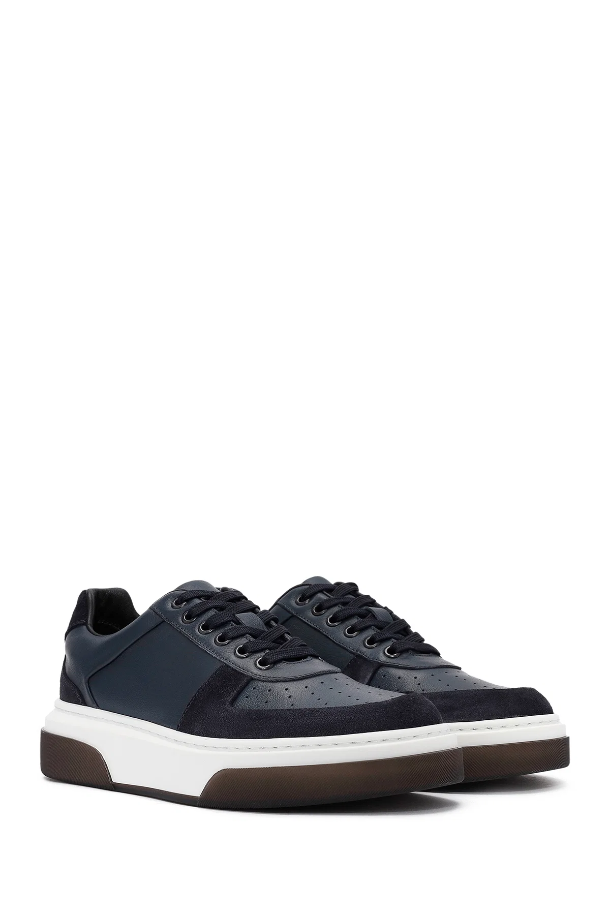 Erkek Lacivert Bağcıklı Kalın Tabanlı Deri Sneaker - Image 3