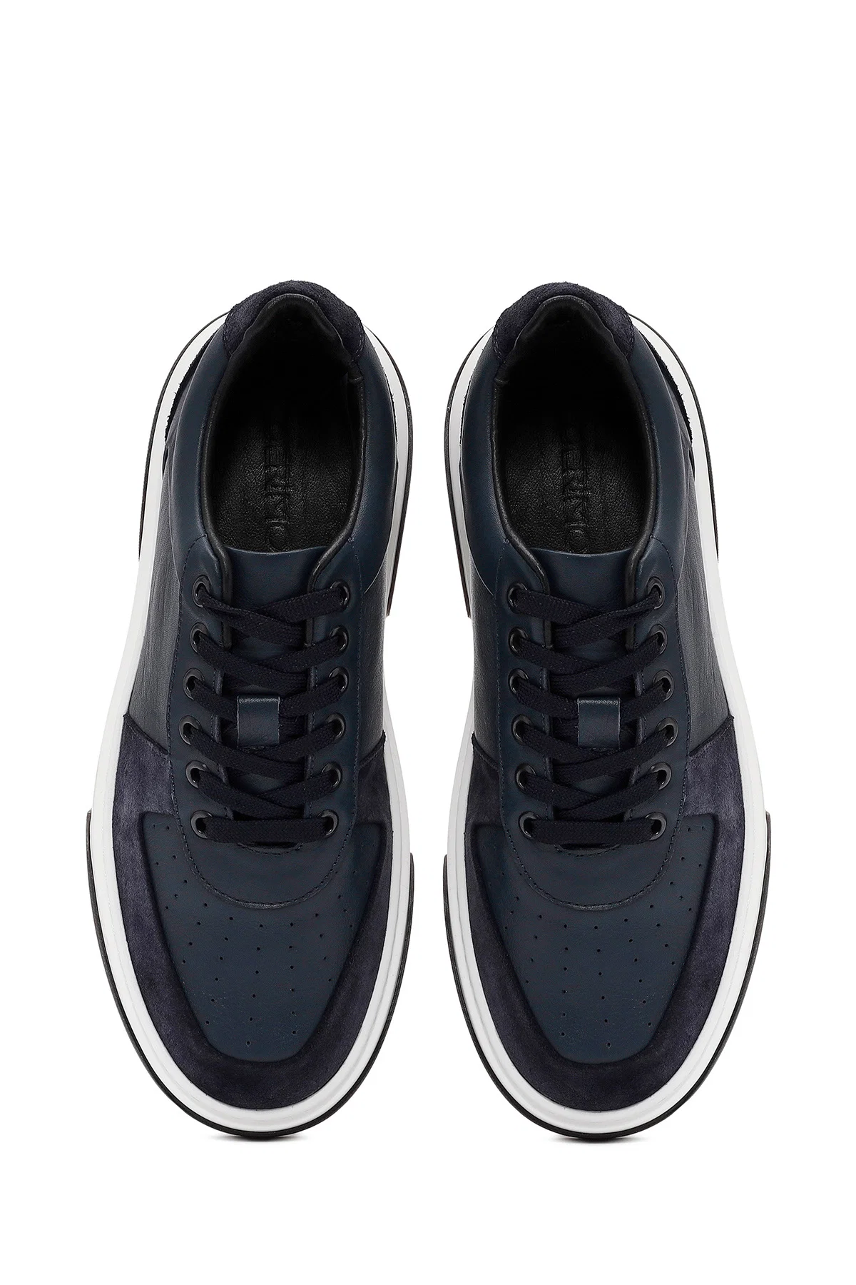 Erkek Lacivert Bağcıklı Kalın Tabanlı Deri Sneaker - Image 7