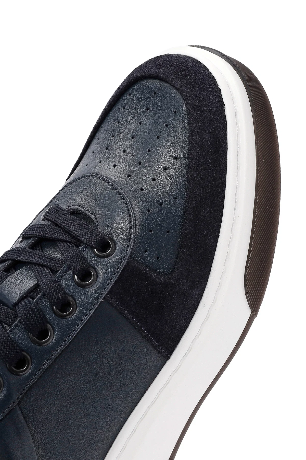 Erkek Lacivert Bağcıklı Kalın Tabanlı Deri Sneaker - Image 8