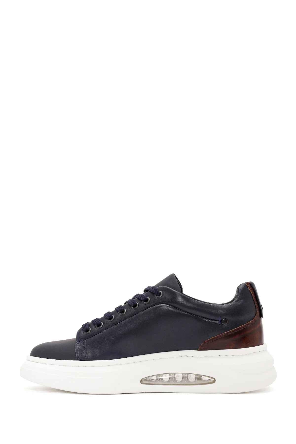 Erkek Lacivert Bağcıklı Kalın Tabanlı Deri Sneaker - Image 2