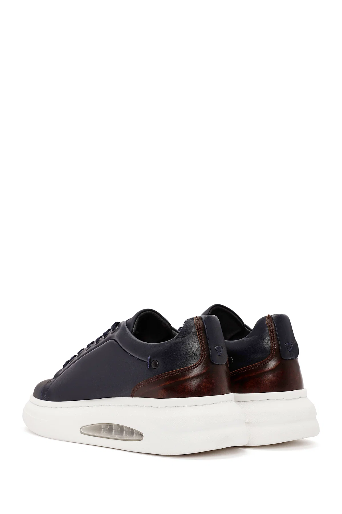 Erkek Lacivert Bağcıklı Kalın Tabanlı Deri Sneaker - Image 5