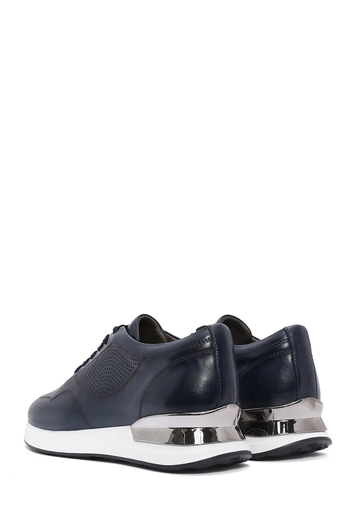 Erkek Lacivert Bağcıklı Kalın Tabanlı Deri Sneaker - Image 5