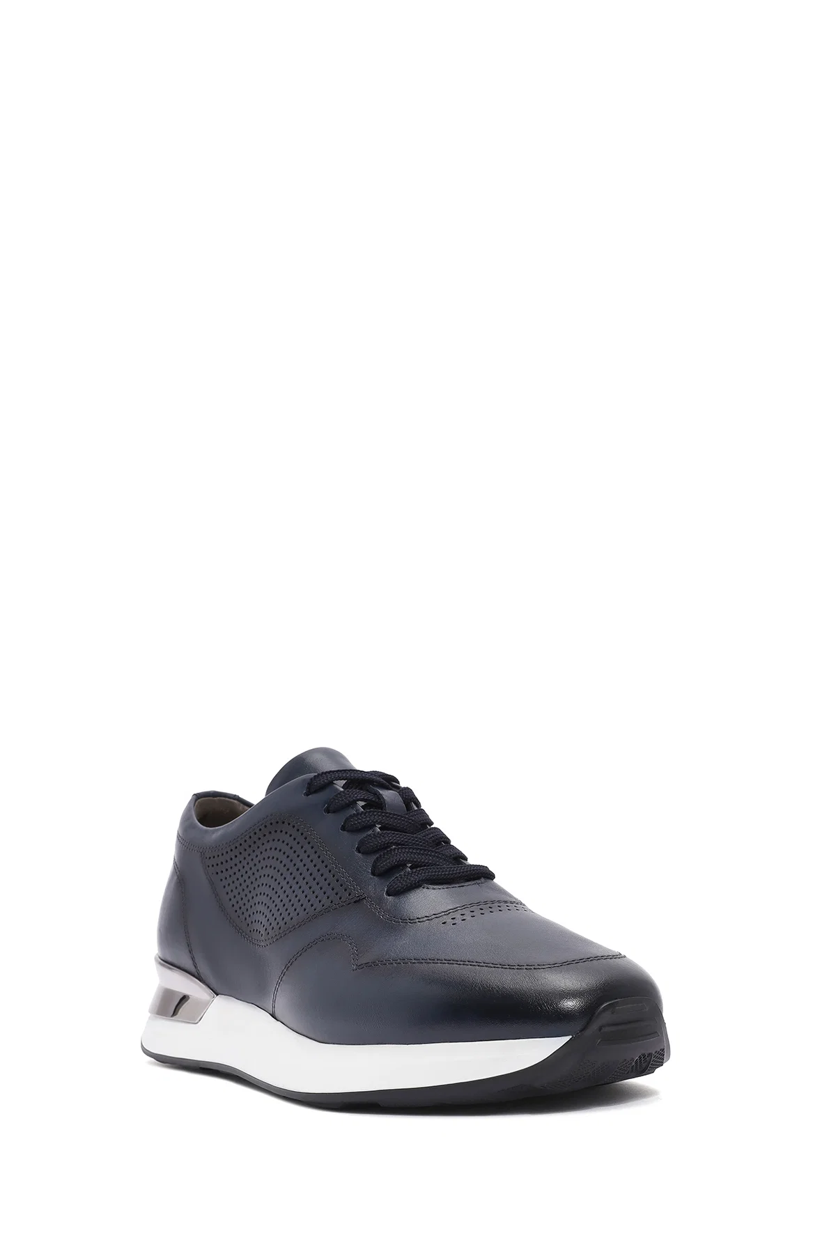 Erkek Lacivert Bağcıklı Kalın Tabanlı Deri Sneaker - Image 6