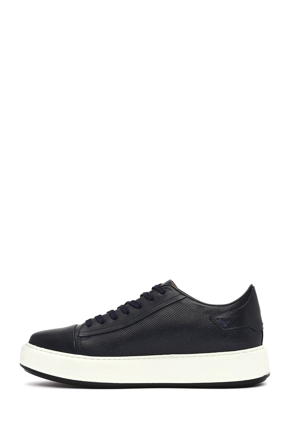 Erkek Lacivert Bağcıklı Kalın Tabanlı Deri Sneaker - Image 2