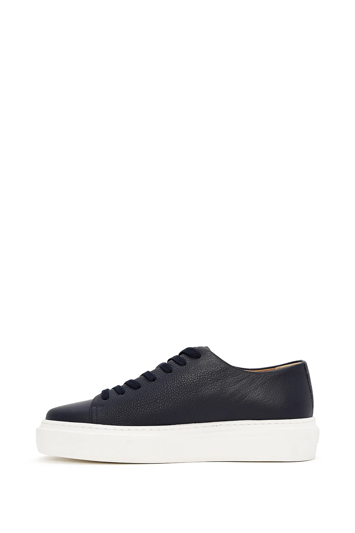 Erkek Lacivert Bağcıklı Kalın Tabanlı Deri Sneaker - Image 2