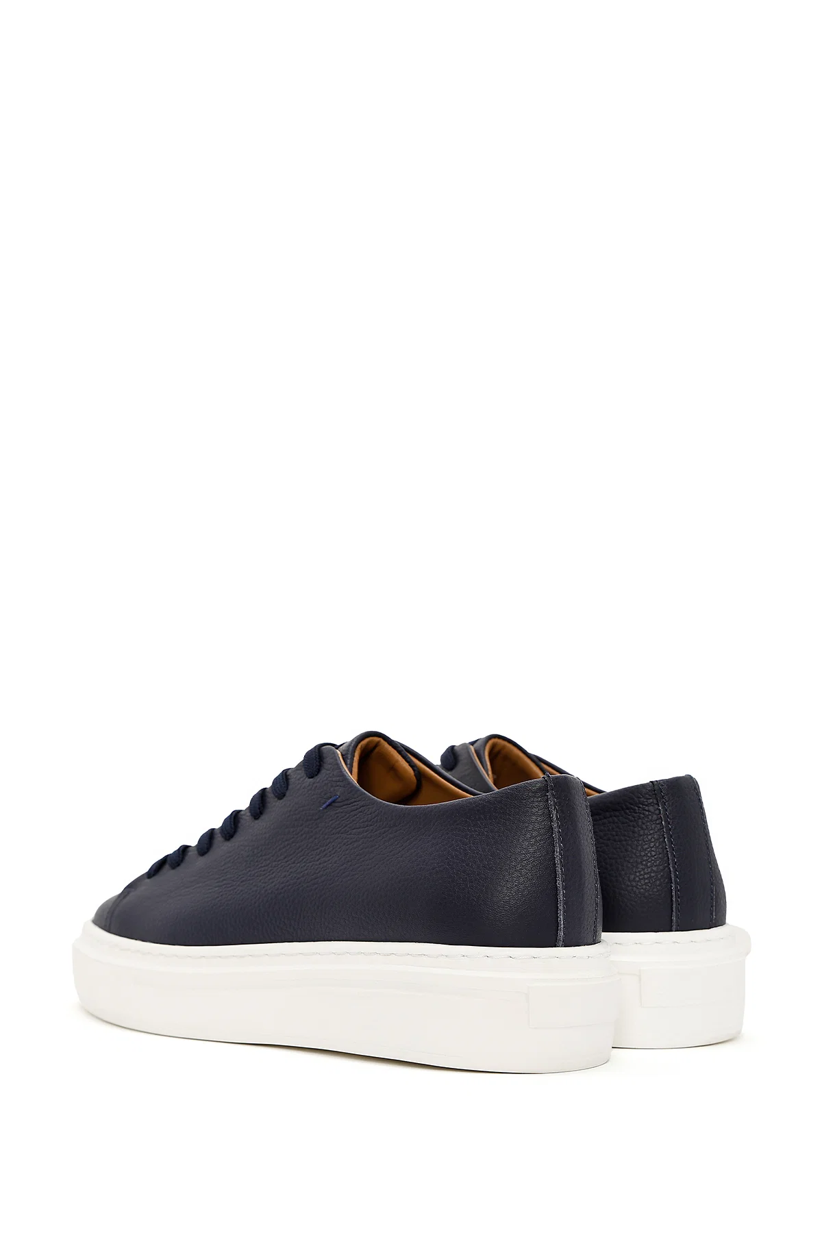 Erkek Lacivert Bağcıklı Kalın Tabanlı Deri Sneaker - Image 5