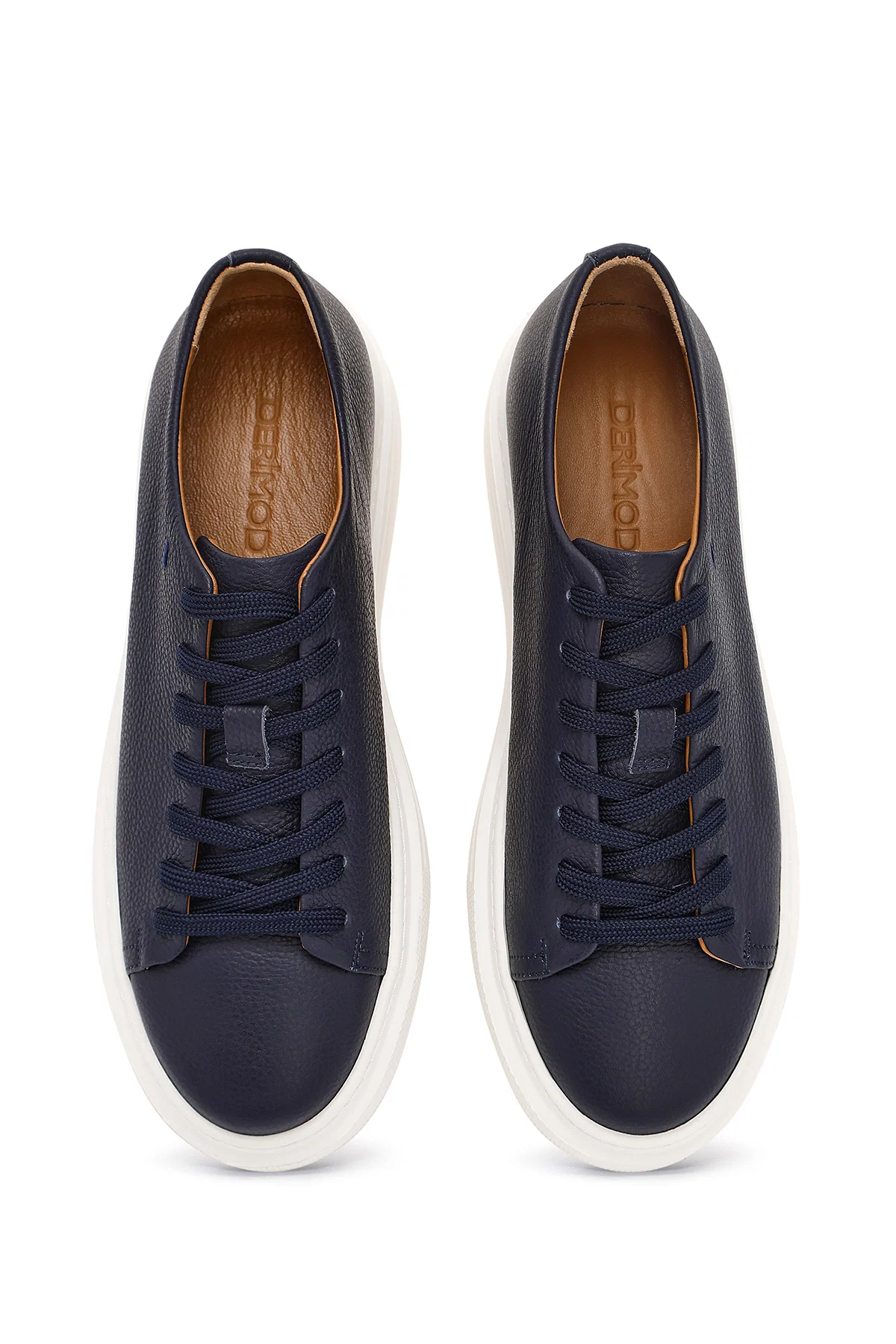 Erkek Lacivert Bağcıklı Kalın Tabanlı Deri Sneaker - Image 7