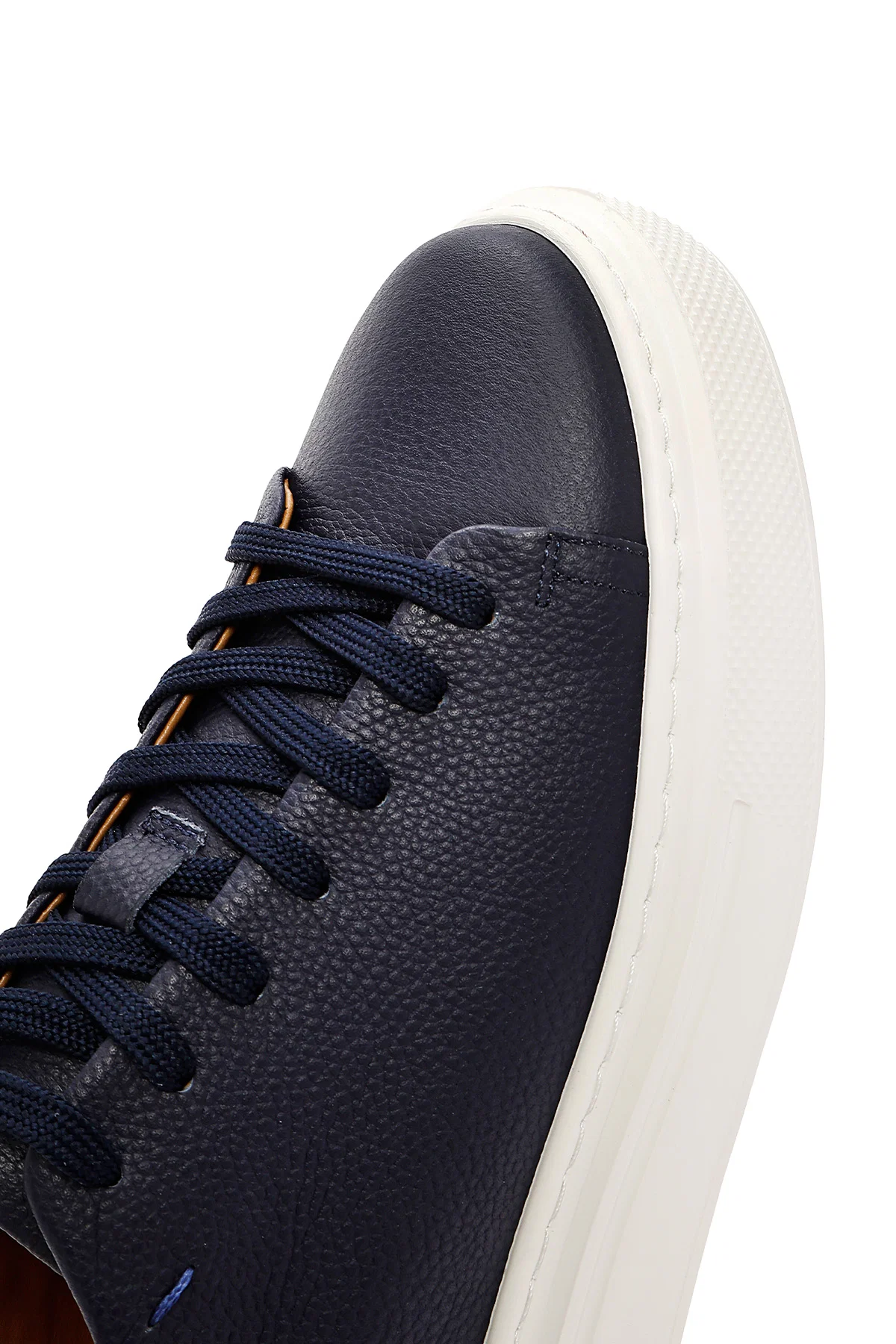 Erkek Lacivert Bağcıklı Kalın Tabanlı Deri Sneaker - Image 8
