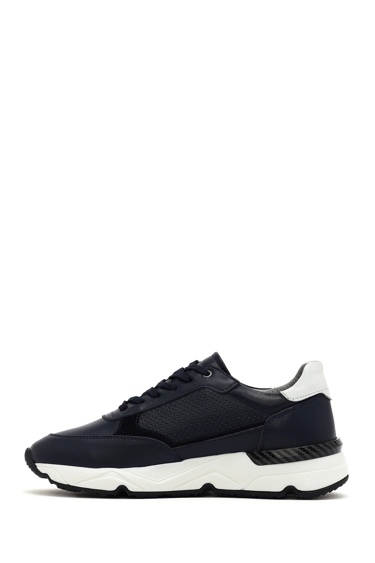 Erkek Lacivert Bağcıklı Kalın Tabanlı Deri Sneaker - Image 2