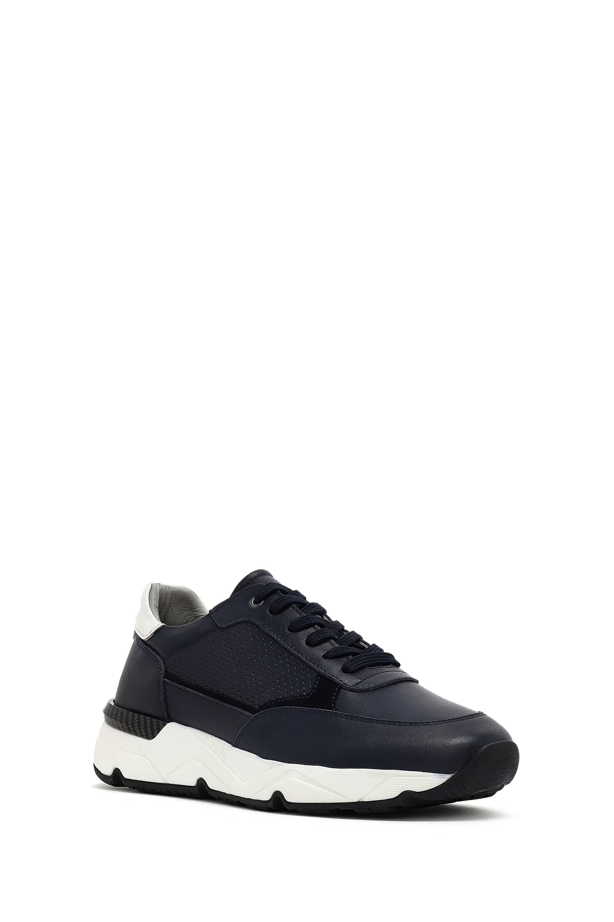 Erkek Lacivert Bağcıklı Kalın Tabanlı Deri Sneaker - Image 6