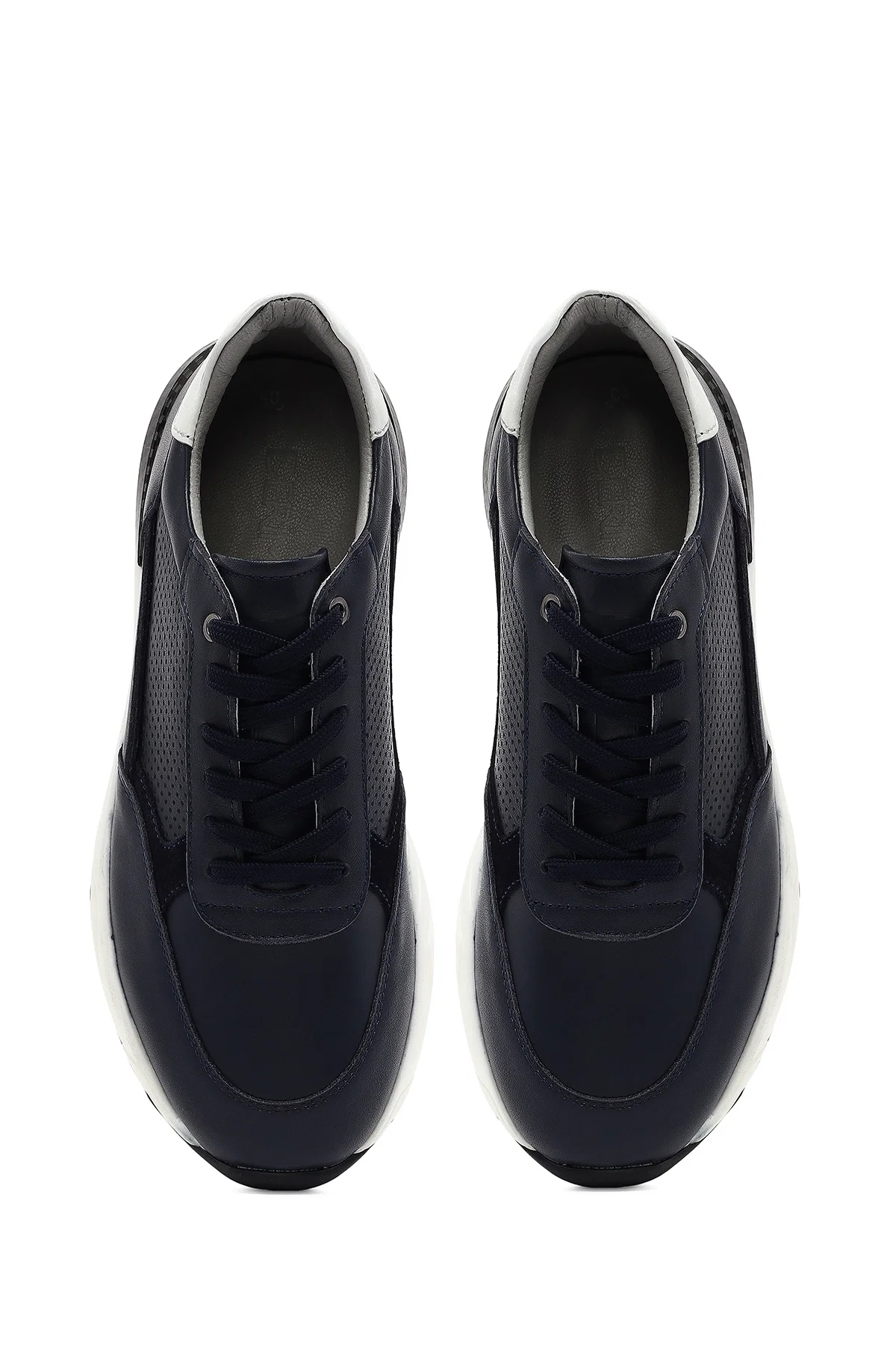 Erkek Lacivert Bağcıklı Kalın Tabanlı Deri Sneaker - Image 7