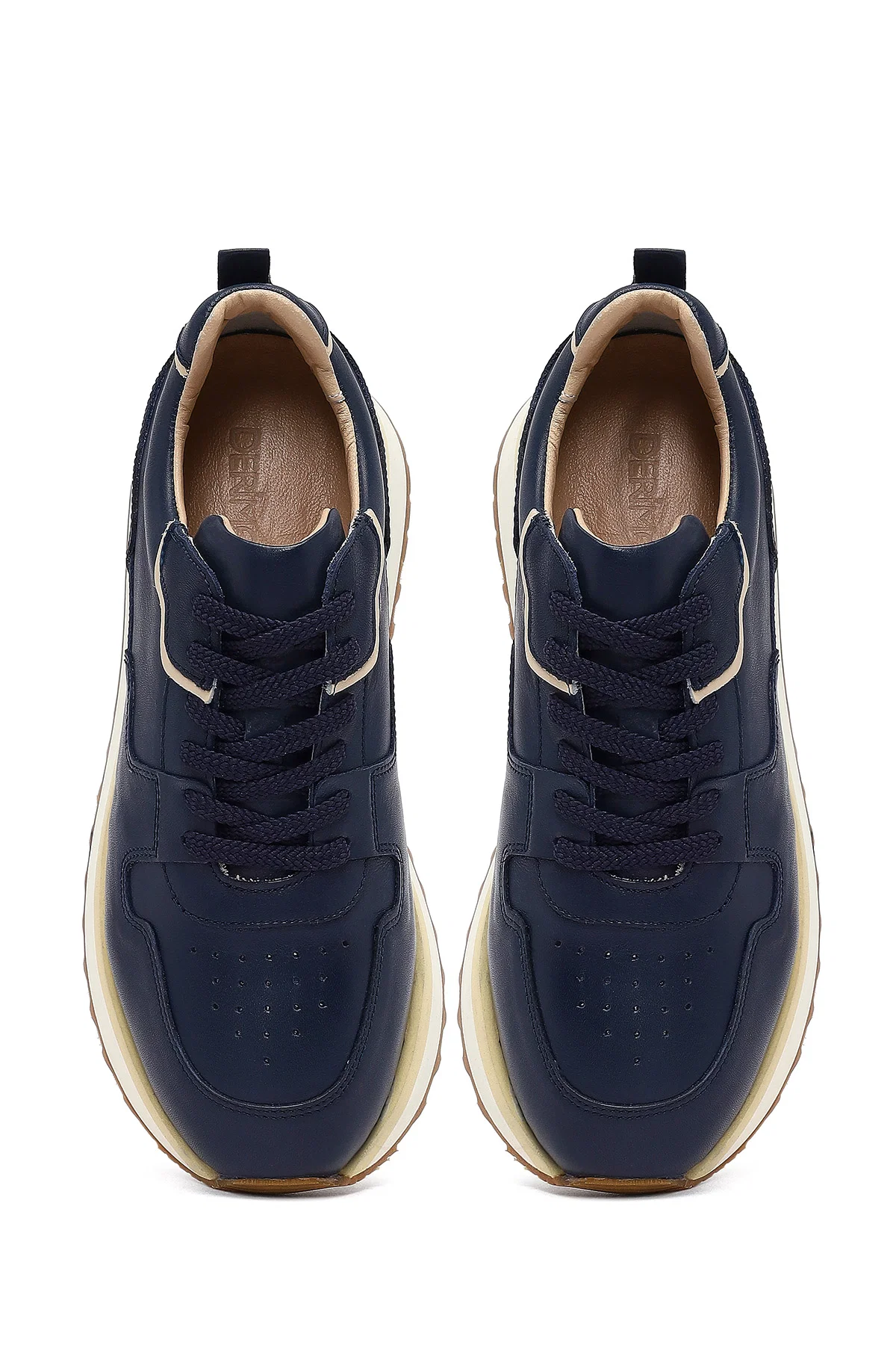 Erkek Lacivert Bağcıklı Kalın Tabanlı Deri Sneaker - Image 7
