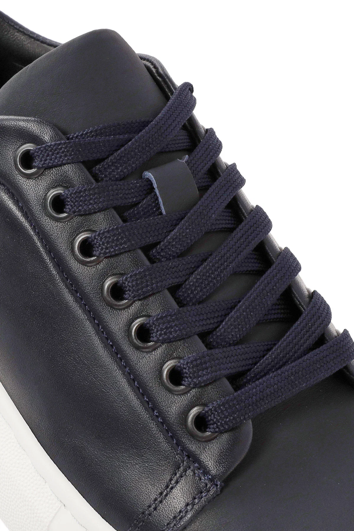 Erkek Lacivert Bağcıklı Kalın Tabanlı Deri Sneaker - Image 11