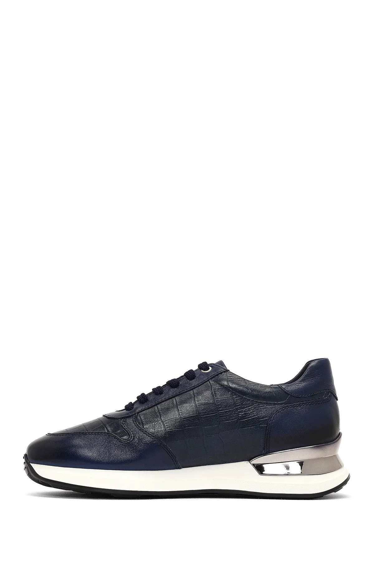 Erkek Lacivert Bağcıklı Kalın Tabanlı Deri Sneaker - Image 2