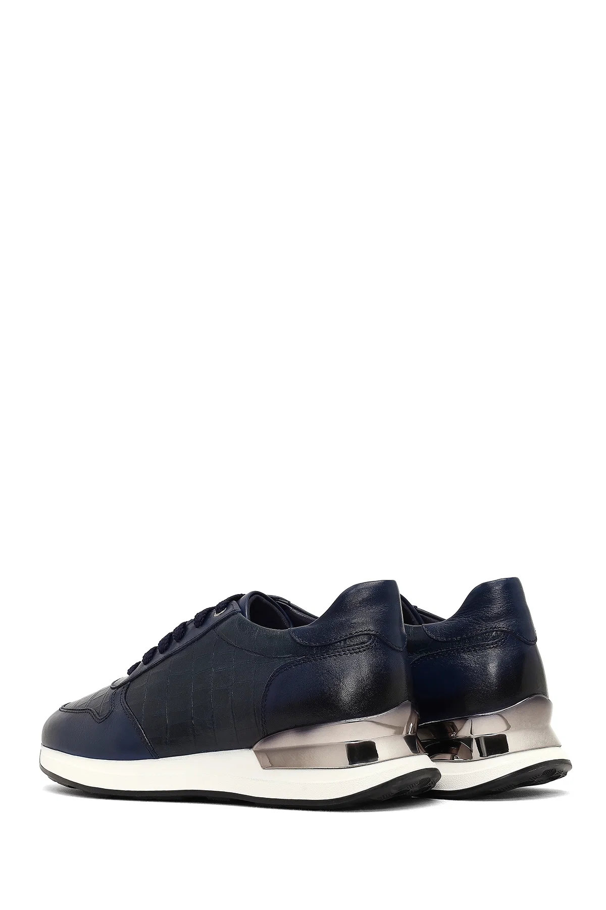 Erkek Lacivert Bağcıklı Kalın Tabanlı Deri Sneaker - Image 5