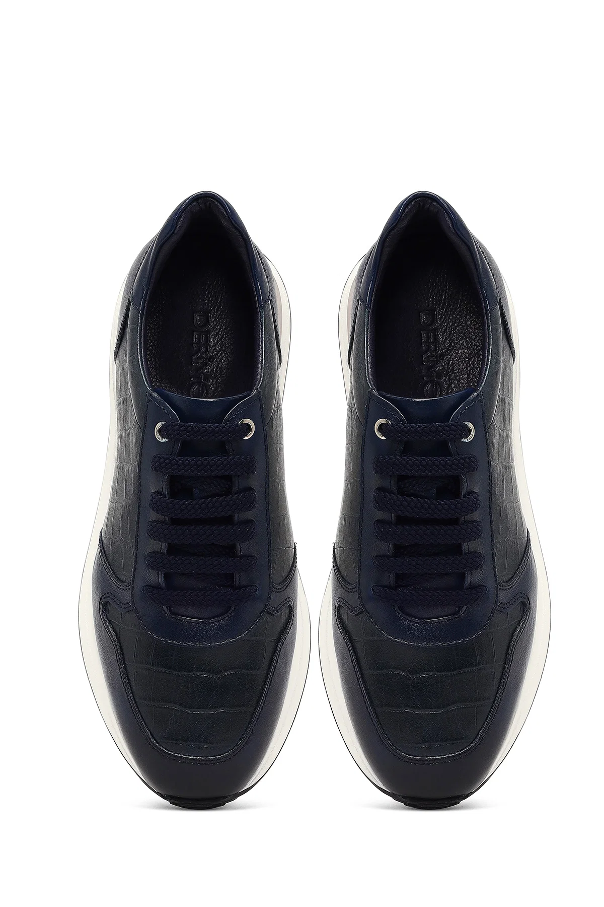 Erkek Lacivert Bağcıklı Kalın Tabanlı Deri Sneaker - Image 7