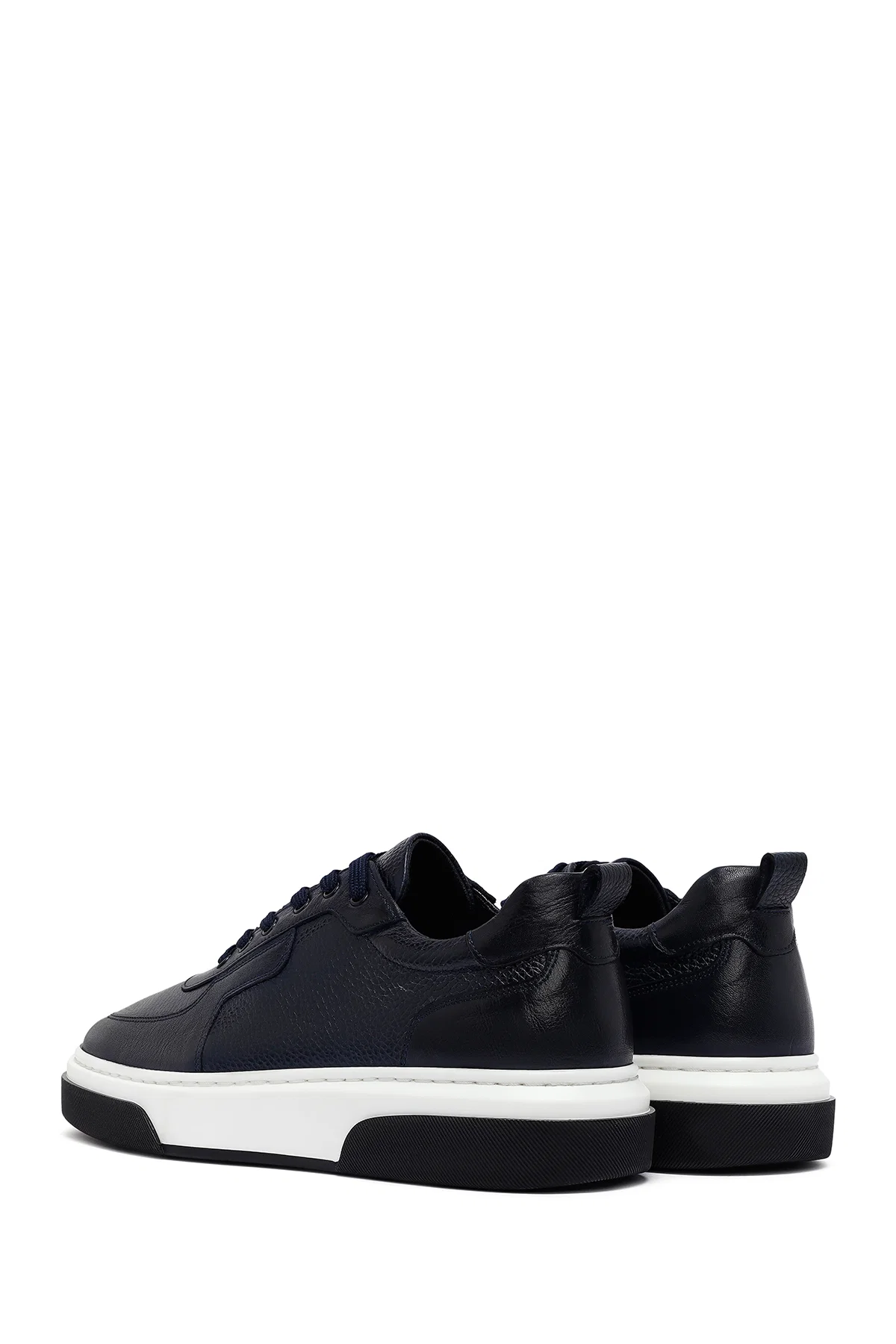 Erkek Lacivert Bağcıklı Kalın Tabanlı Deri Sneaker - Image 5