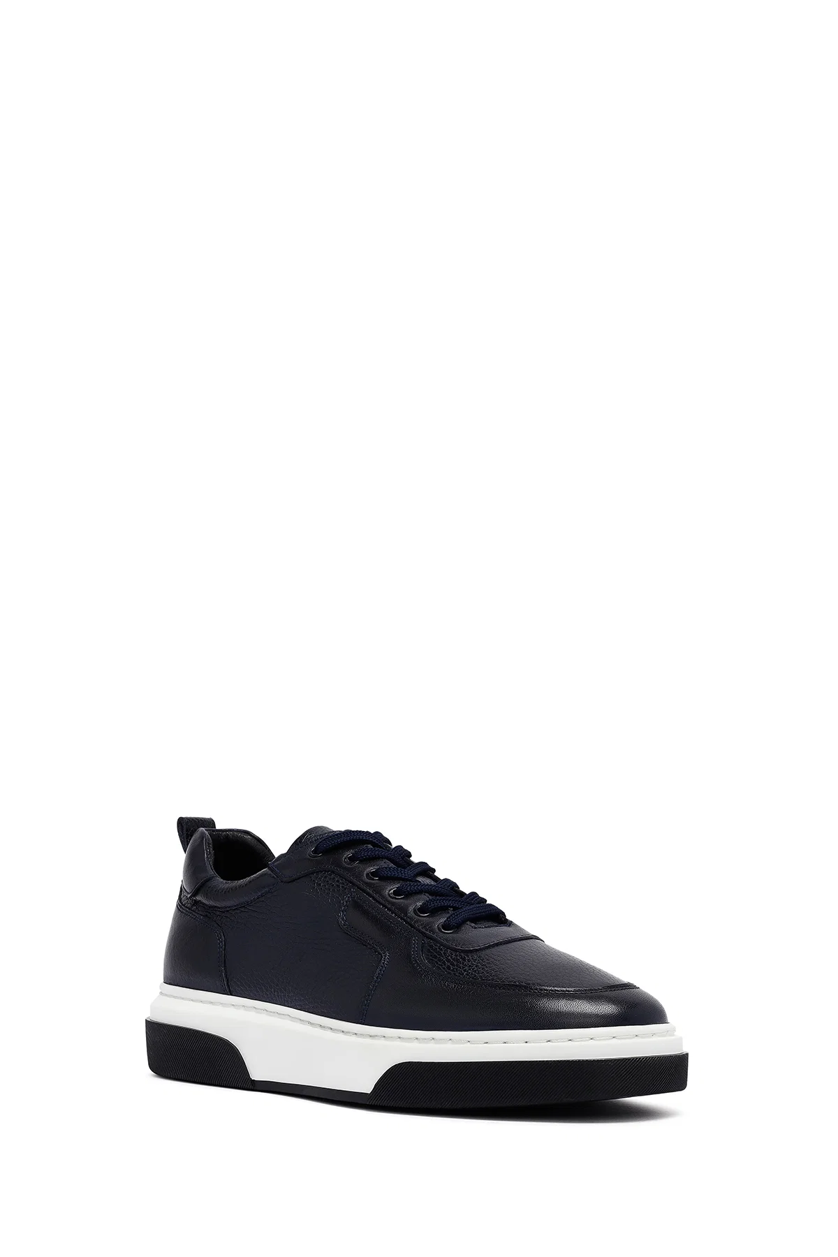 Erkek Lacivert Bağcıklı Kalın Tabanlı Deri Sneaker - Image 6