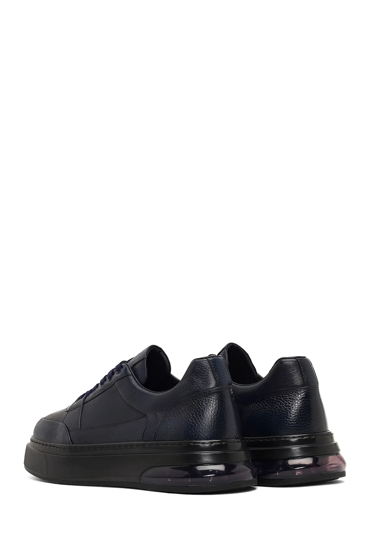 Erkek Lacivert Bağcıklı Kalın Tabanlı Deri Sneaker - Image 5