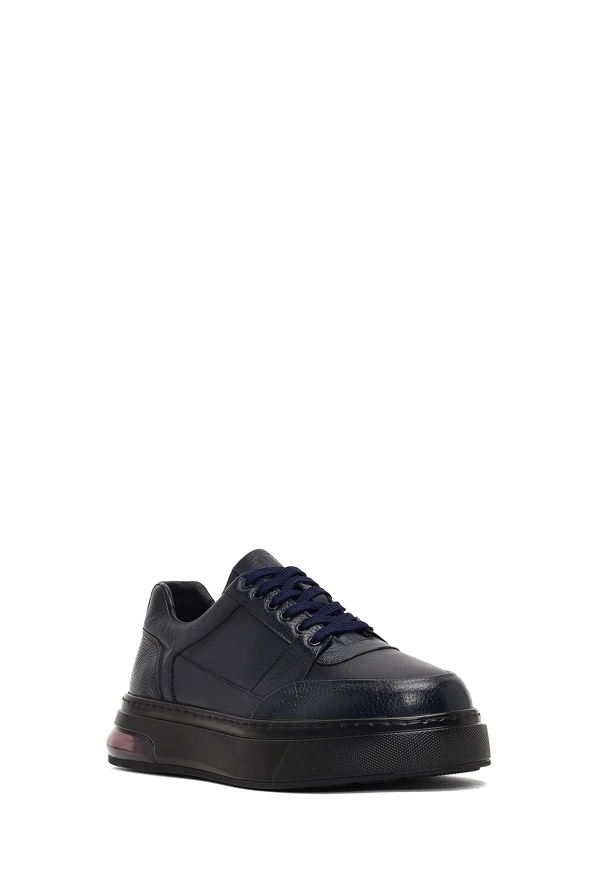 Erkek Lacivert Bağcıklı Kalın Tabanlı Deri Sneaker - Image 6
