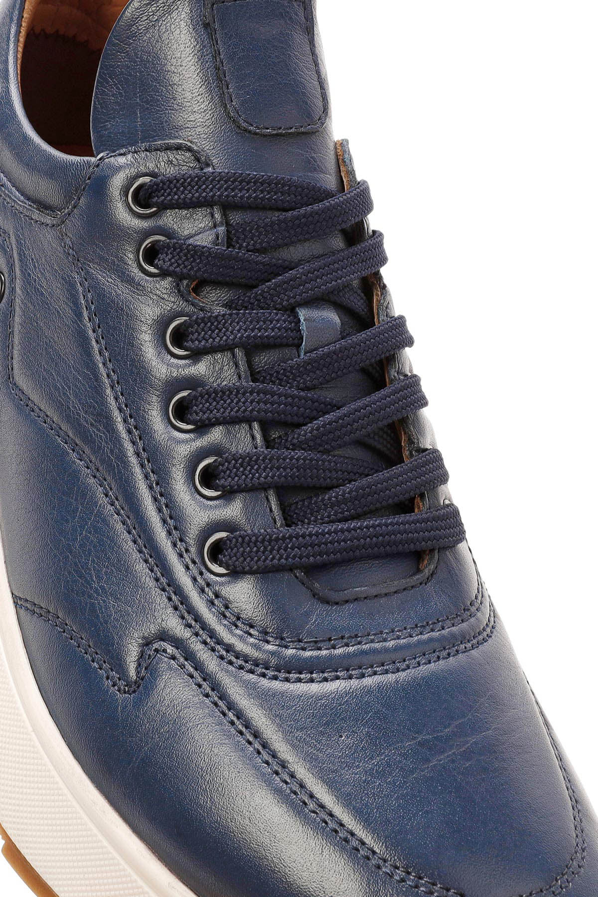 Erkek Lacivert Bağcıklı Kalın Tabanlı Deri Sneaker - Image 10
