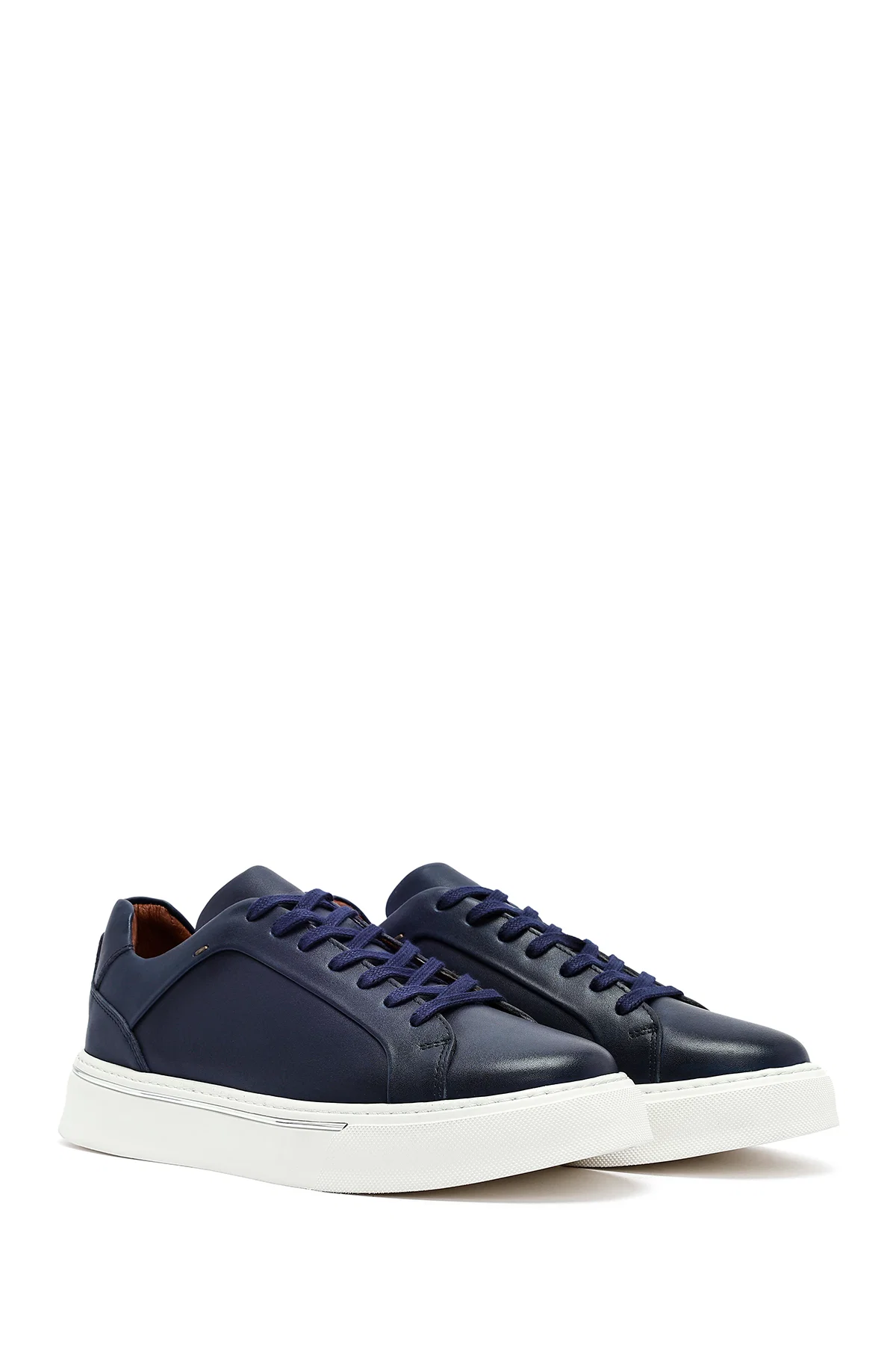 Erkek Lacivert Bağcıklı Kalın Tabanlı Deri Sneaker - Image 3